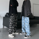 Men Jeans Straight Wide-Leg Pants Casual Loose Washed-out Denim Trousers